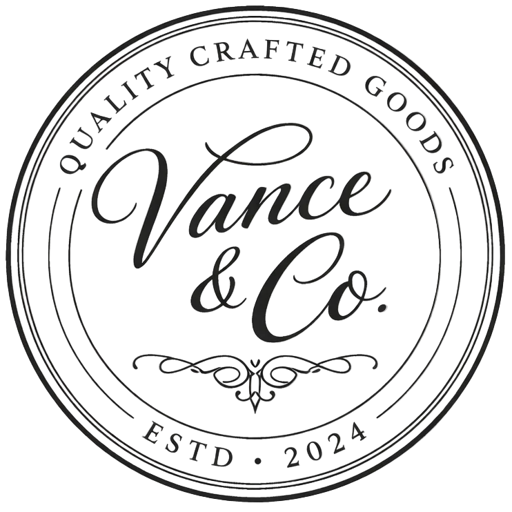 Circular logo for Vance & Co. with text 'Quality Crafted Goods' and 'Vance & Co.'